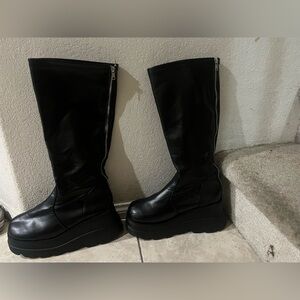 Cute knee high black platform boots